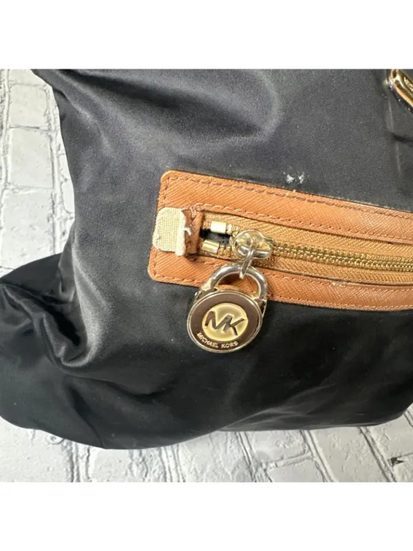 Michael Kors Black Cognac Shoulder Bag With Tan Leather Trim Medium Purse - Image 6