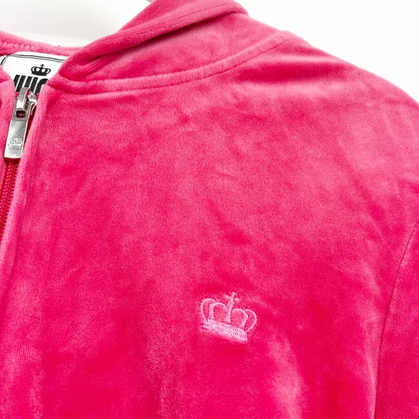 Juicy Couture Womens Hot Pink Velour Rhinestone Y2K Bling College Hoodie Size S - Image 3