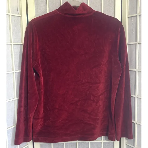 Vintage Ralph Lauren Velour Quarter Zip Sweatshirt Pullover Red Women's Size P/S - Image 2