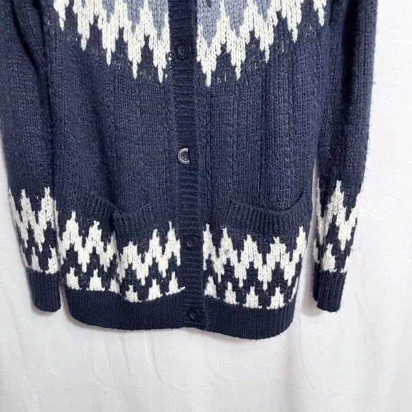 NEW Abercrombie & Fitch Blue Fair Isle Wool Nordic Sweater Cardigan Women's S - Image 7