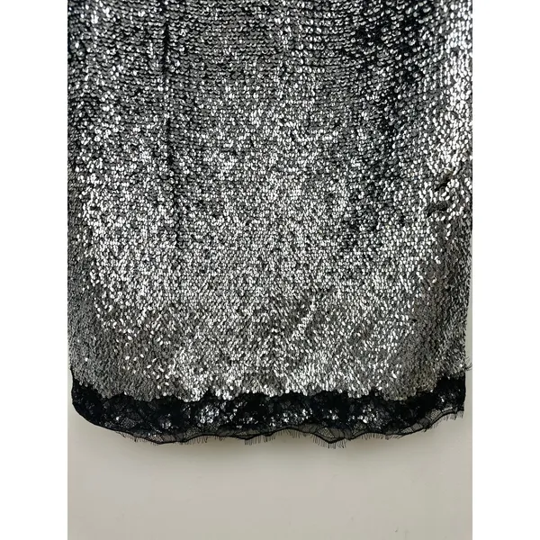 Gianni Bini Lilly Sisto Allegra Sequin Slip Midi Dress Silver Lace Trim US 6 NWT - Image 10