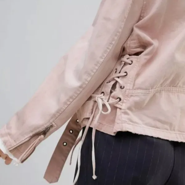 Free People Oversized Rose Moto Denim Jacket - Image 3