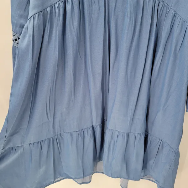 Boho Dress XL Blue Lace Crochet Trim Flowy Midi Casual Party Tiered Ruffle Rodeo - Image 5