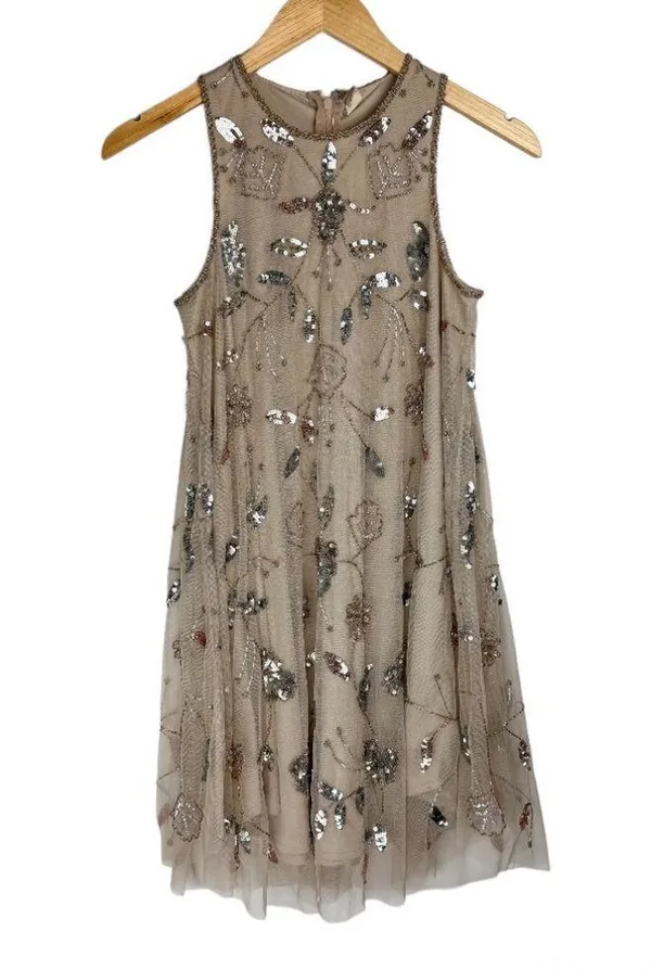 NWT Altar’d State Embellished Jewel Beaded Swing Dress Sz Small Mini Mesh Tulle - Image 2