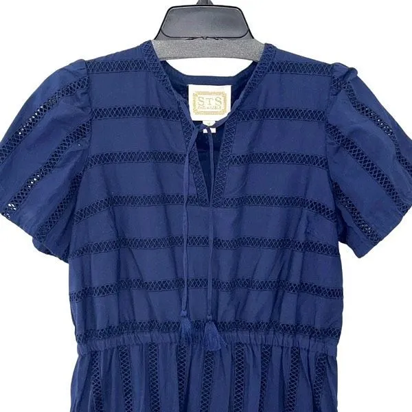 Sail to‎ Sable Womens Short Sleeve Tiered Tassel Tie Mini Dress Navy Blue Medium - Image 3