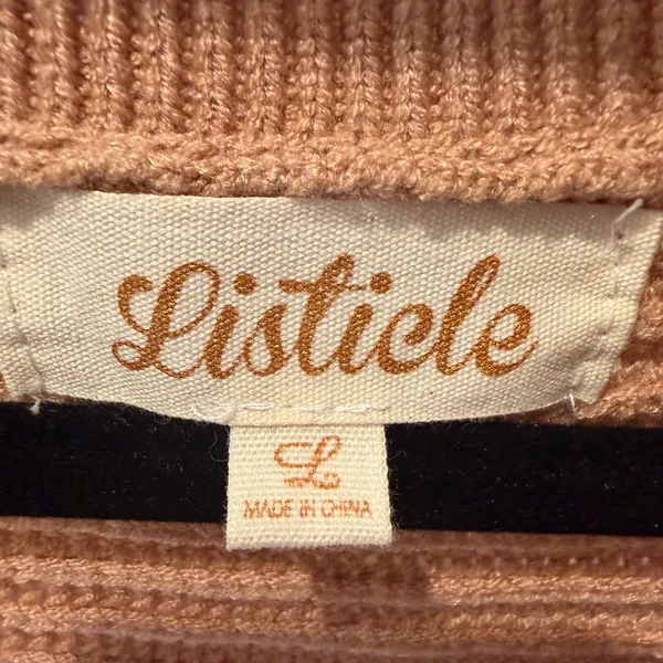 Listicle Tan Oversized Polo Sweater - Boho Ribbed Knit - Large Neutral Beige - Image 4