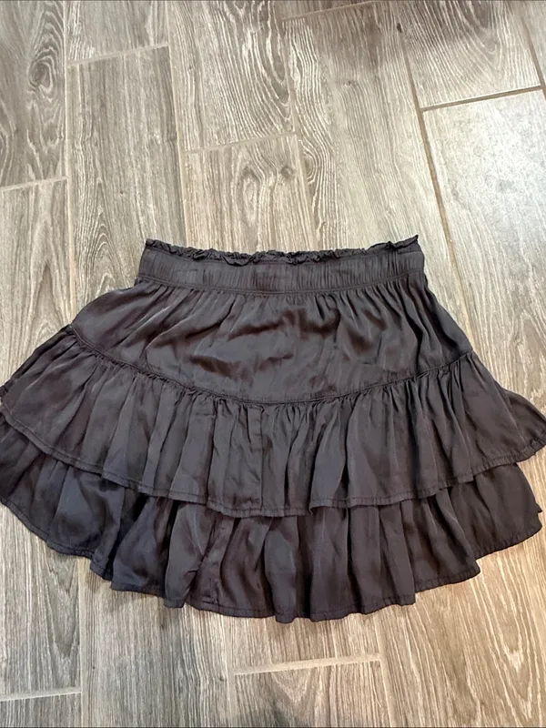 aerie women’s Gray Black Tiered Skater Skirt silky flowy size small S - Image 3