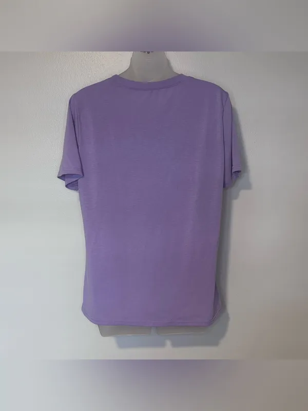 Women’s Lavender Purple Pleated Neck Short Sleeve Top Large - Image 2