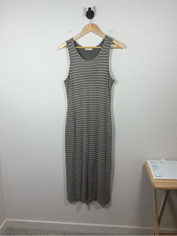 Marine Layer Women’s Lexi Rib Daytime Midi Dress in Green/Ivory Stripe L - Image 5