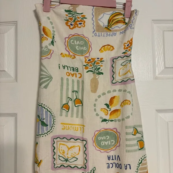 Paper Heart Destination Travel Graphic Strapless Linen Maxi Dress - Image 7