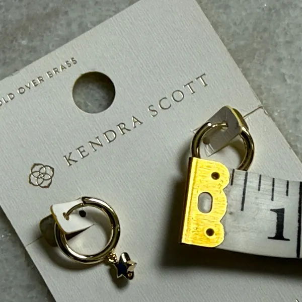 Kendra Scott Kayla Huggie Gold Hoop Earrings Blue Star Charm New - Image 4