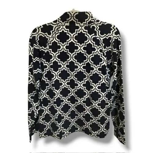 Crown Ivy Beach Navy White Quatrefoil Quarter‎ Zip Pullover L Preppy Coastal Top - Image 7