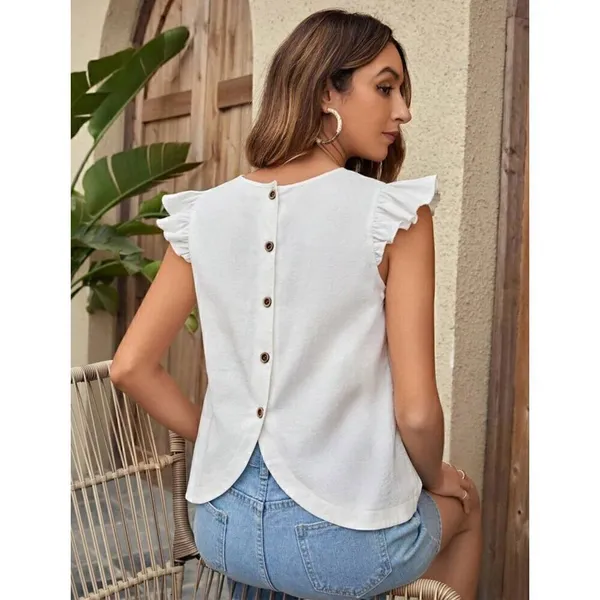 NWT EMERY ROSE Solid Ruffle 100% Cotton Trim Blouse 2XL Size undefined - Image 2