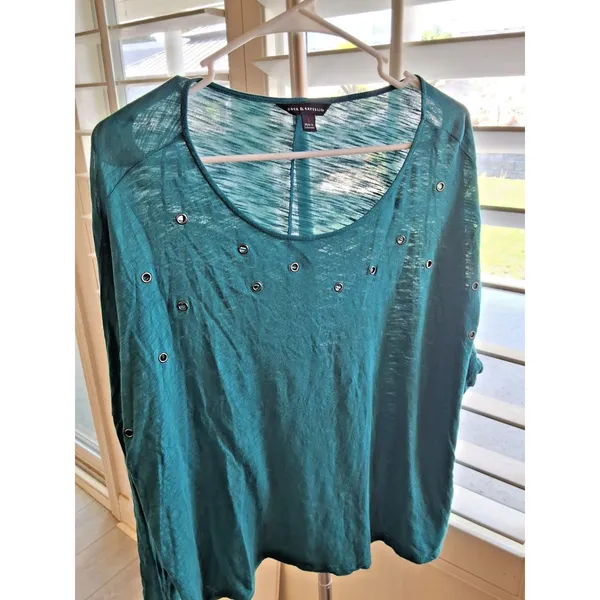 Rock & Republic Large Teal Lightweight Loose-Knit Top with Grommet Details - Image 3