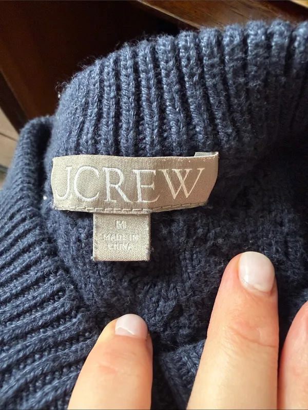 J. Crew 100% cotton Cable Knit Crewneck Sweater in Navy, medium - Image 2