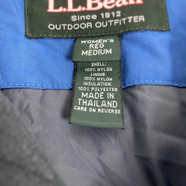 L.L. Bean Jacket Womens M Blue Nylon Winter Hooded Insulated Quilted Zip‎ Logo - Image 9