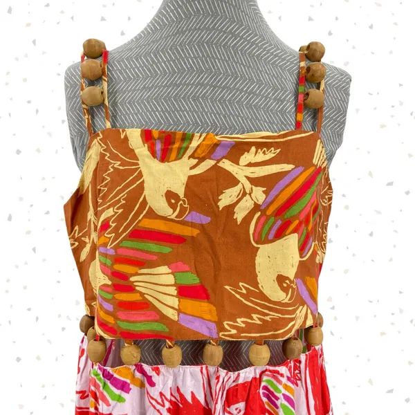 Farm Rio Bright Tropical Dress Wood Beads Colorful Summer Long Sundress Size M - Image 2