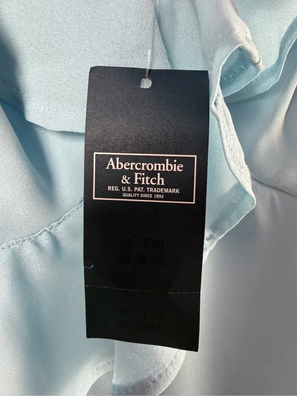 NWT Abercrombie & Fitch Asymmetrical Ruffle Mini Dress in Light Blue Size Large - Image 3