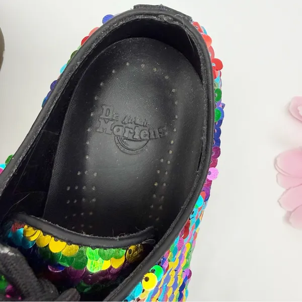 Dr. Martens 1461 Pascal Rainbow To Silver Sequin Oxfords Lace Up Shoes - Image 9