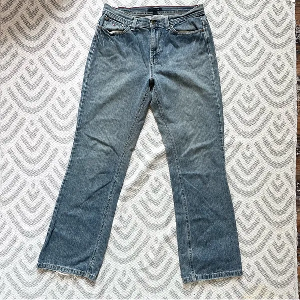 TOMMY HILFIGER Women’s High Rise Bootcut Blue Denim Jeans 8 Long - Image 2