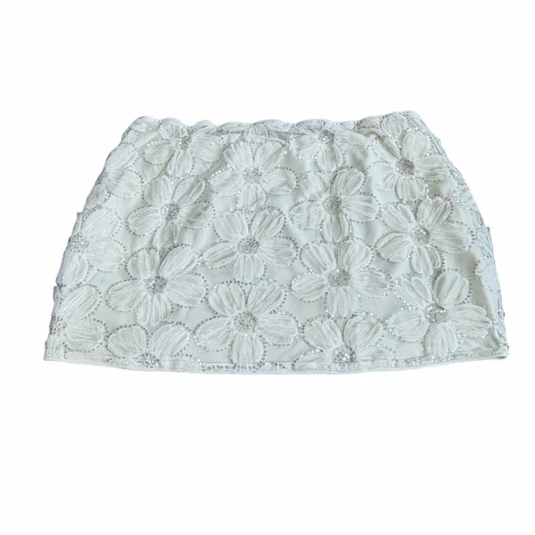 SHEIN Women’s Elegant Light Yellow Floral Lace Skirt With Sequins - Image 2