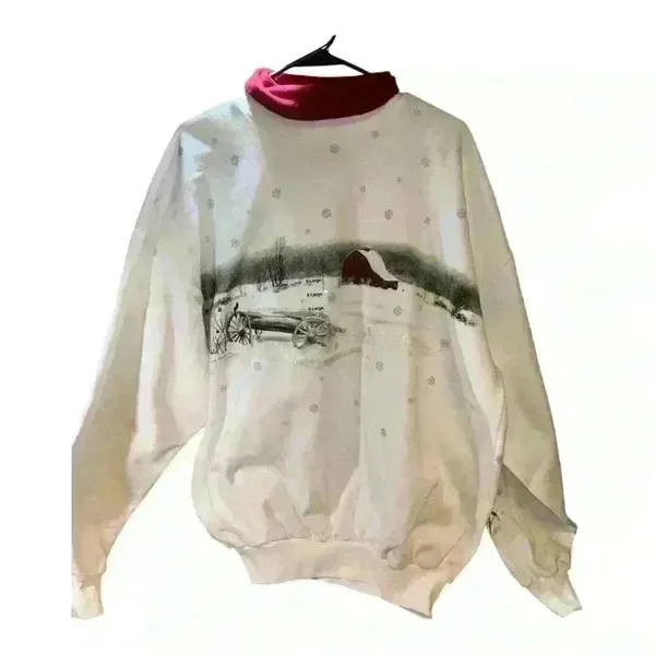 90s Nature Village View Oversized Sweatshirt Vintage Art Size XL Women - Image 8