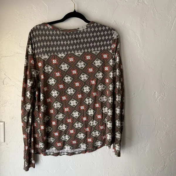 Aventura Shirt Womens XL Multicolor‎ Boho Rayon Peasant Geometric Print Top - Image 8