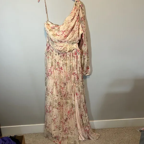 Anthropologie BHLDN Iris Floral One Shoulder Cutout Maxi Dress Cream Pink XL NWT - Image 3
