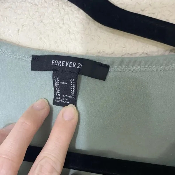 Forever 21 Sage Green Long Sleeve Cropped V-Neck Top - Image 2