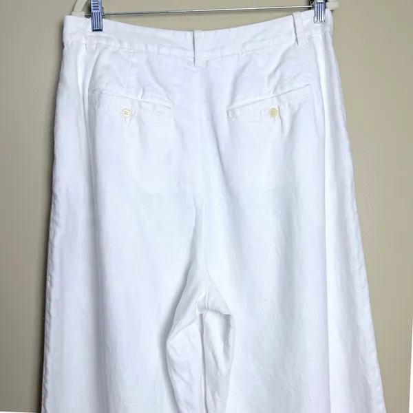 Madewell Harlow 100% Linen Pants 14 White Wide Leg Coastal Pleated Pockets - Image 10