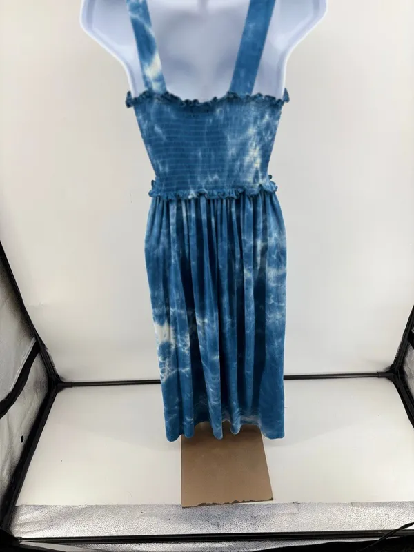 Natural Life Blue Tie Dye Smocked Dress Boho Ruffle Strap Size XS/Small - Image 9