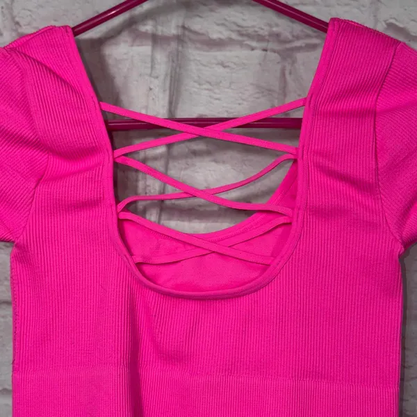 Aerie Medium Pink Ribbed Criss-Cross Back Crop Top - Image 4