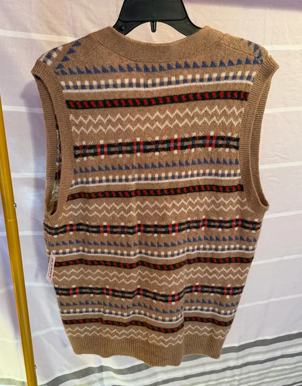 Old Navy Fair Isle Sweater Vest | Brown Patterned Button Front | Size S NWT - Image 2