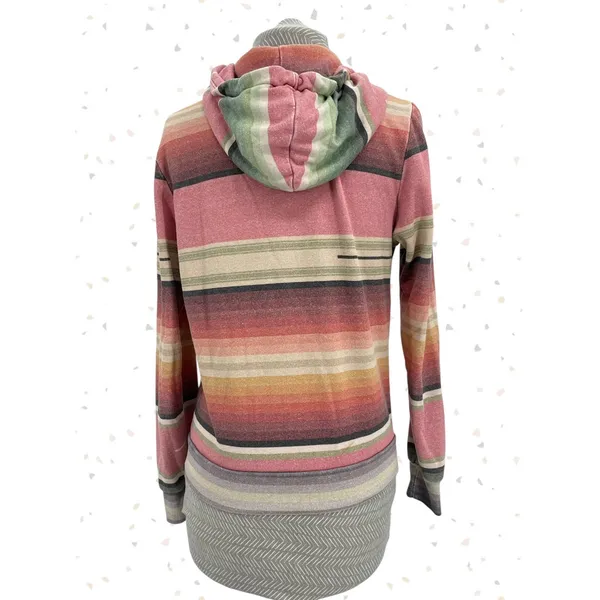Aviator Nation Serape Striped Full Zip Up Hoodie Pink Sunset Sweatshirt Size S - Image 2