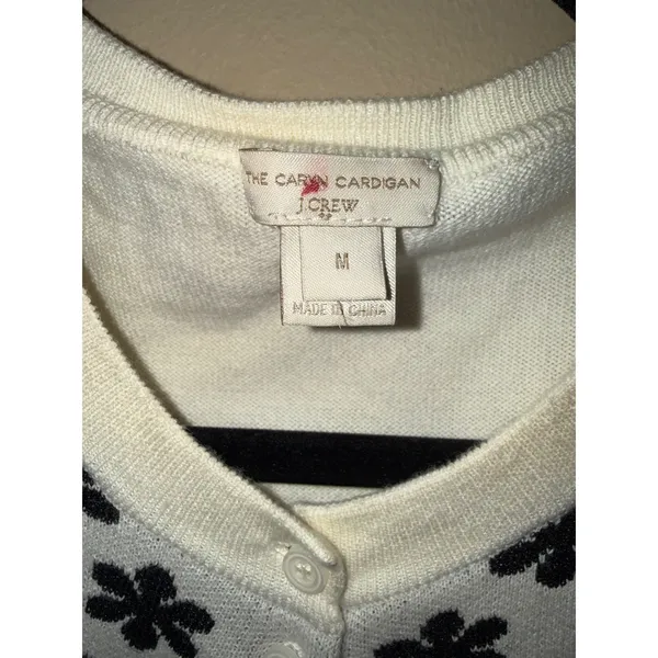 J.Crew The Caryn Cardigan Womens M Cream Black Floral Button Front Knit Preppy - Image 4