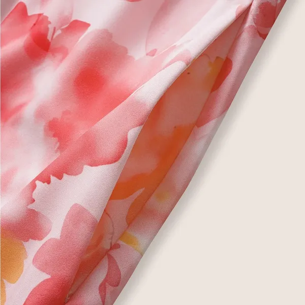 Watercolor Floral Ruffles Asymmetrical Hem Dress - Image 6