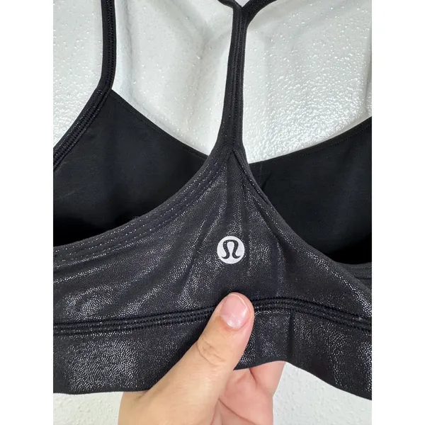 Lululemon Flow Y Bra Nulu Black Shine Metallic Foil Sports Bra Size 2 LW2DCQS - Image 3