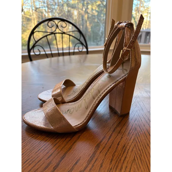 Sam Edelman Yaro Ankle Strap Block Heel Sandals Rose Gold‎ Metallic Size 9 - Image 3