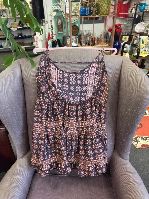 Brandy Melville Navy Boho Open Back Skater Dress • Tiered Ruffle Mini Dress •Size Small - Image 2