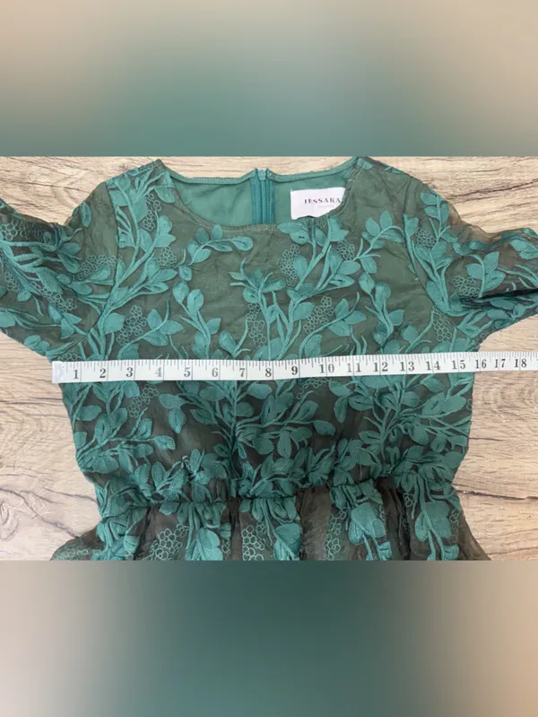 JESSAKAE Eve‎ Wintergreen Dress Floral embroidered midi forest green size small - Image 6