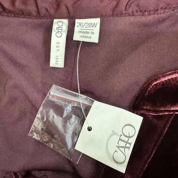 Cato Velvet V-Neck High Low Long Sleeve Burgundy Blouse Plus Size 26/28W - Image 7