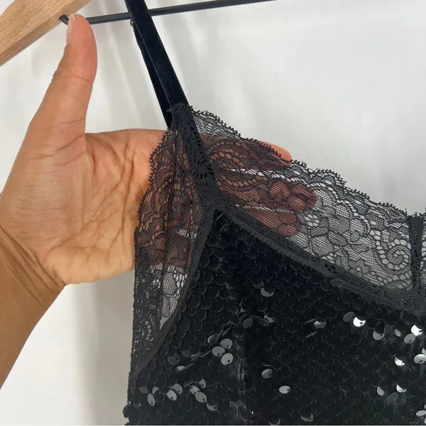 Guess Liu Velvet Sequin Stretch Black Lace Slip Mini Dress NWT‎ Size XS - Image 5