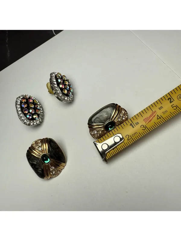 Rhinestone Stud Pierced Earrings Lot Of 2 Large Studs - Image 4