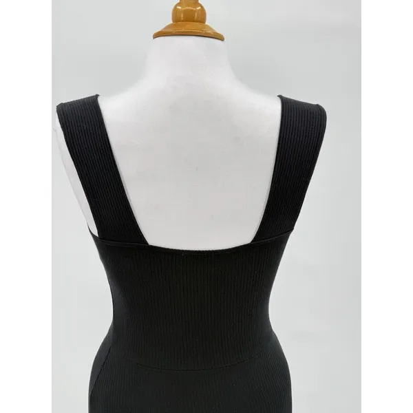 Reformation Cassi Knit Dress Small Black Ribbed Sleeveless Midi Slit Fitted Rib - Image 3