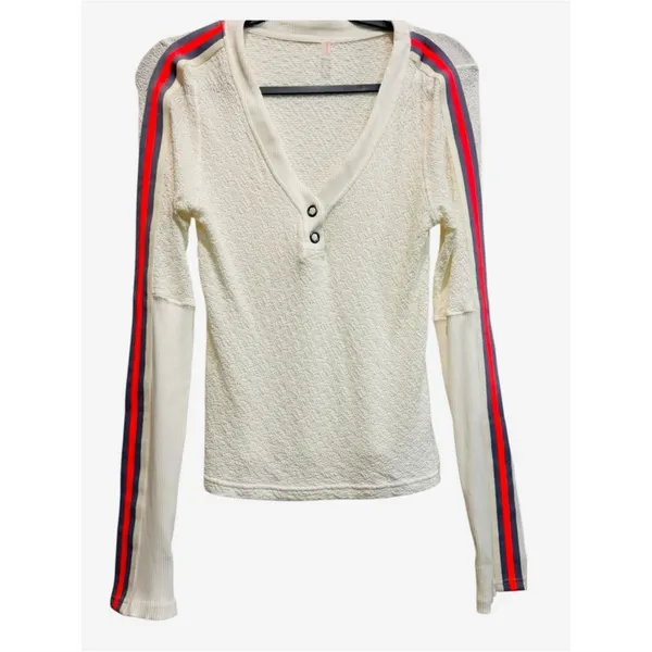 FREE PEOPLE MOVEMENT RECOVERY LAYER‎ Ivory LONG SLEEVE Waffle Henley Shirt Large - Image 4