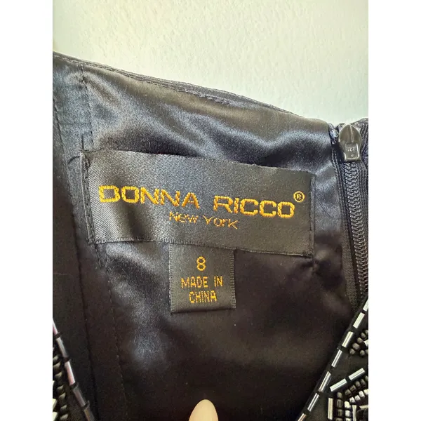 Donna Ricco Y2K Vintage Black Silk Beaded Handkerchief Cocktail Dress Size 8 - Image 10