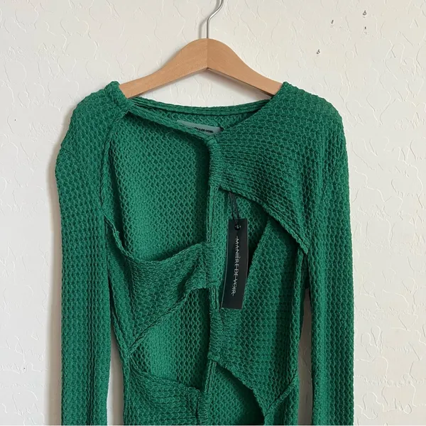 Maniere De Voir Textured Cut Out Bodysuit Green - Image 6