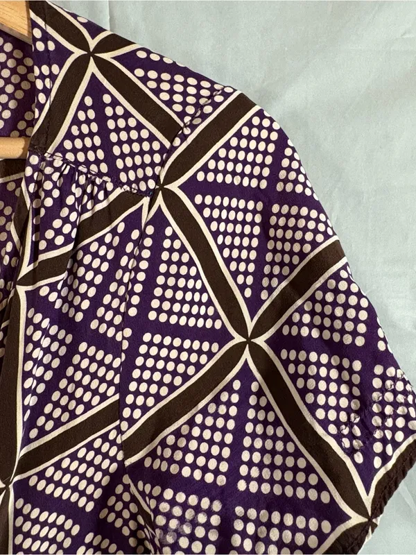 J. Crew Dress Sz 6 Purple Brown‎ Geometric Print 100% Silk Luxury Polka Dot Midi - Image 4