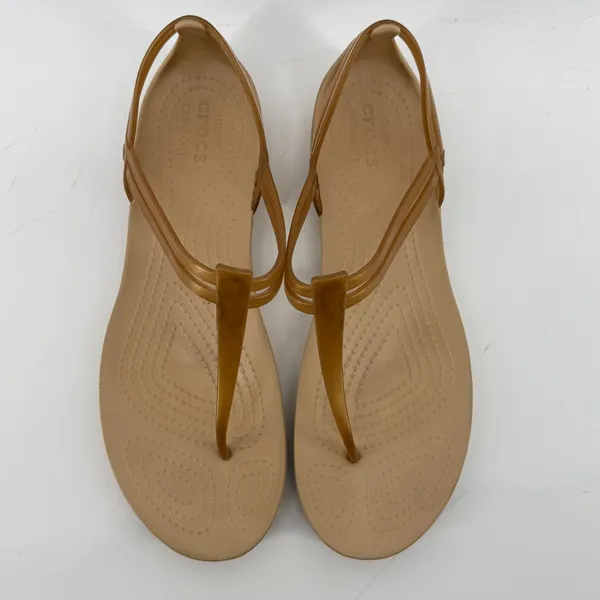 Crocs Isabella T Strap Sandal Bronze Tan Women 10 Jelly Slip On Casual Flip Flop - Image 4