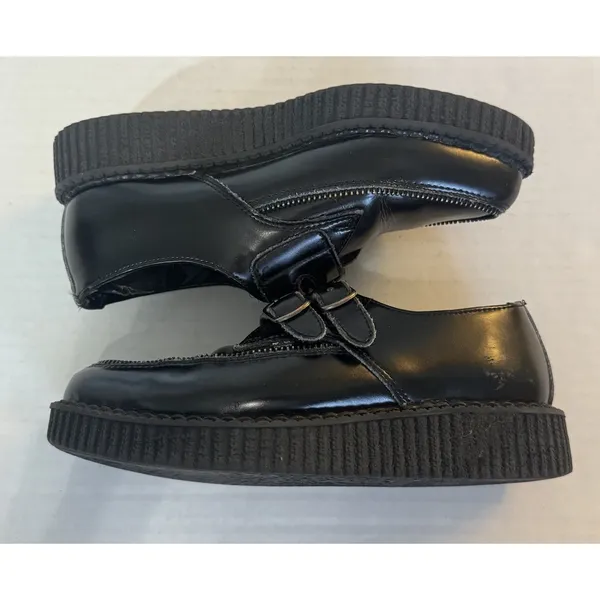 T.U.K Viva Mondo Cow Hair Leather Pointed Creeper Black Shoes Double Buckle 3/5 - Image 9